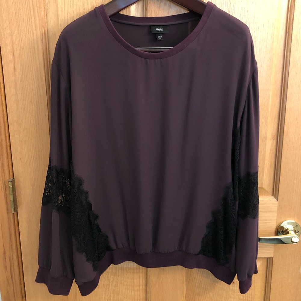 Mossimo Long Sleeve Top Eggplant Black Lace XXL Deep Purple